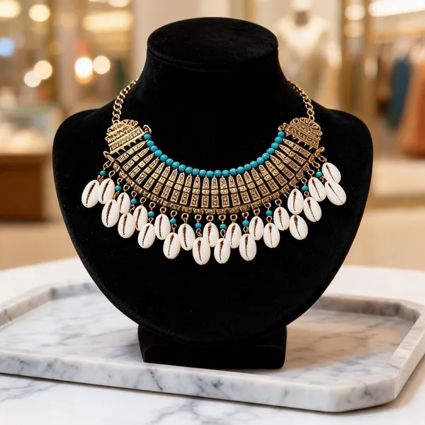 Gold_Brass_Cowrie_Shell_Layered_Necklace_Set_For_Women