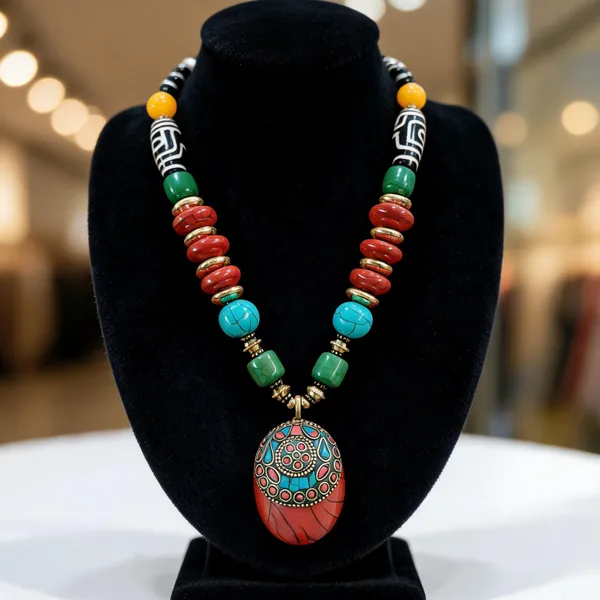 Multicolour_Resin_Beaded_Traditional_Pendant_Necklace_For_Women