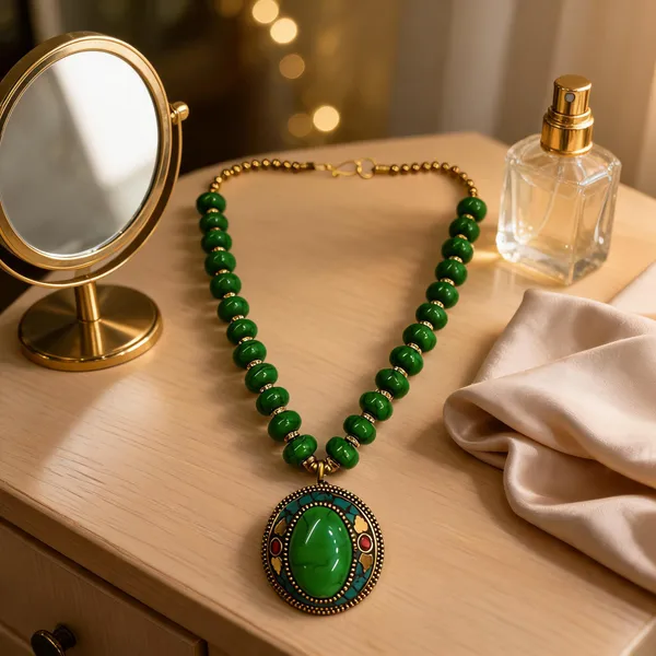 Green_Resin_Beaded_Pendant_Necklace_For_Women