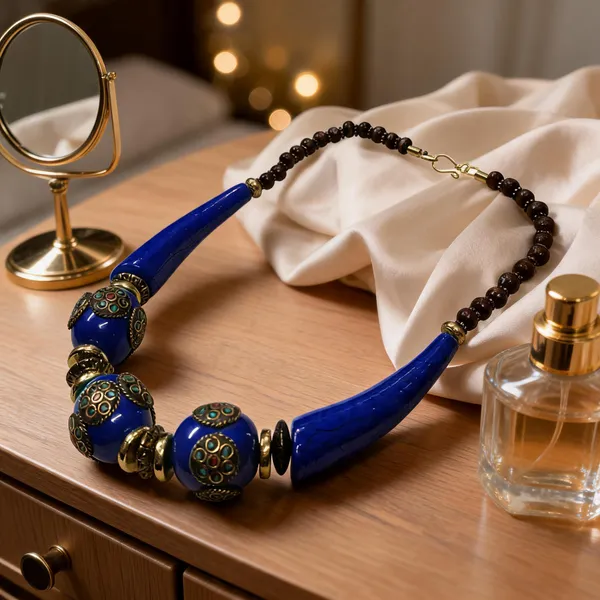 Blue_Resin_Wood_Beaded_Statement_Necklace_For_Women