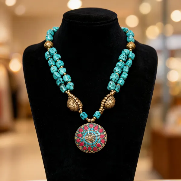 Turquoise_Resin_Brass_Chunky_Layered_Statement_Necklace_For_Women