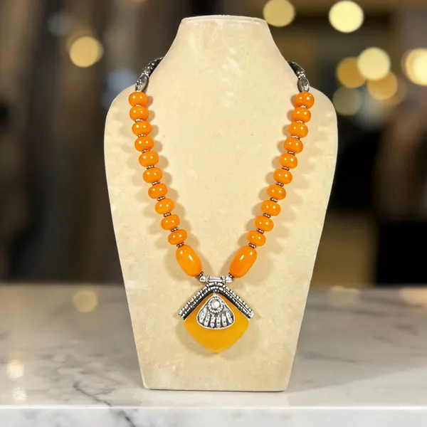 Orange_Resin_Stone_Metal_Long_Beaded_Statement_Necklace_For_Women
