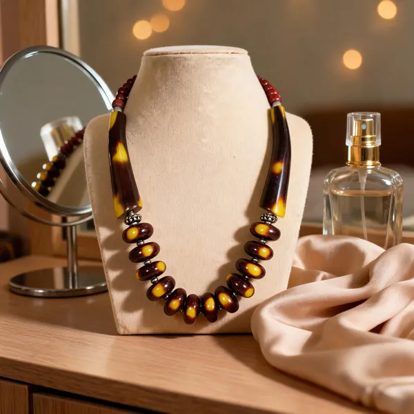 Brown_Resin_Amber_Bead_Silver_Spacer_Statement_Necklace_For_Women