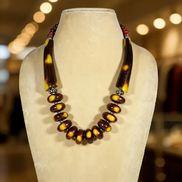 Brown_Resin_Amber_Bead_Silver_Spacer_Statement_Necklace_For_Women