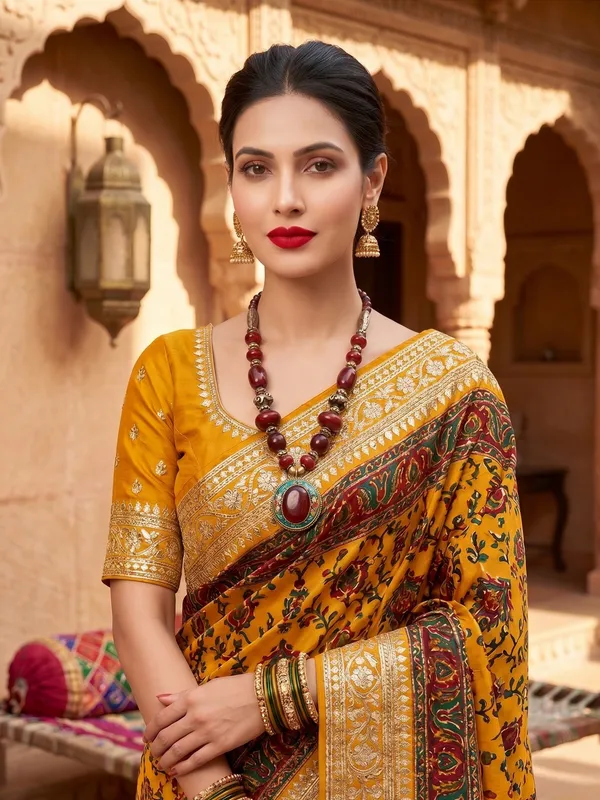 Mustard_Floral_Print_Saree_For_Women