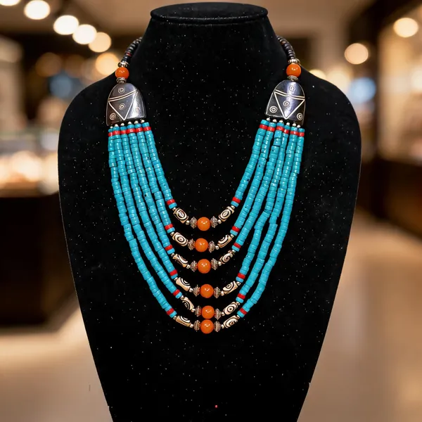 Blue_Glass_Wood_Metal_Layered_Beaded_Necklace_For_Women
