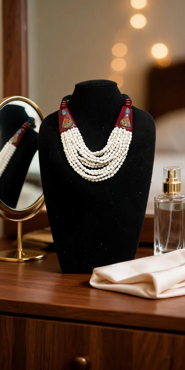 White_Resin_Glass_Beaded_Layered_Necklace_For_Women