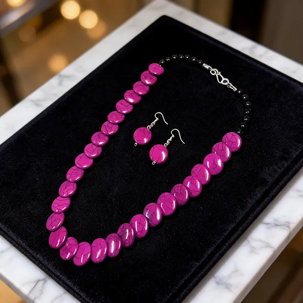 Pink_Resin_Beaded_Necklace_And_Earrings_Set_For_Women