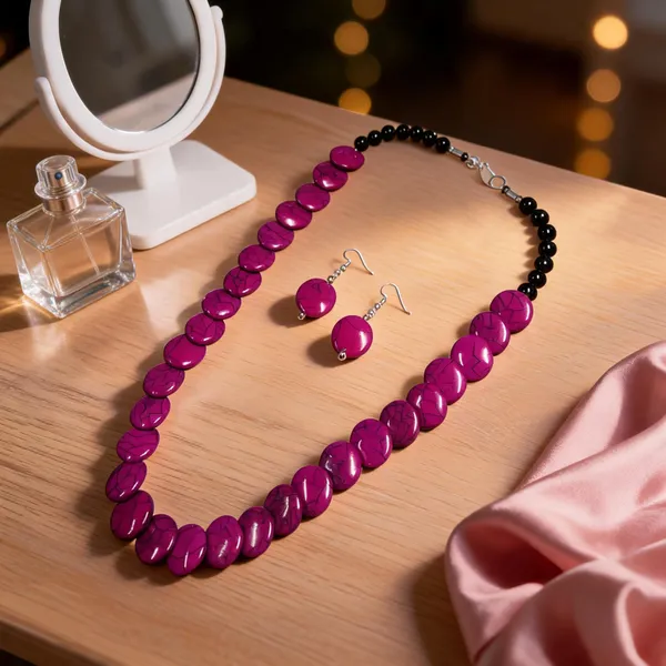 Pink_Resin_Beaded_Necklace_And_Earrings_Set_For_Women