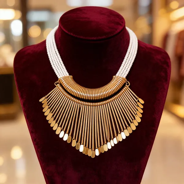 Gold_Glass_Brass_Layered_Fringe_Statement_Necklace_For_Women