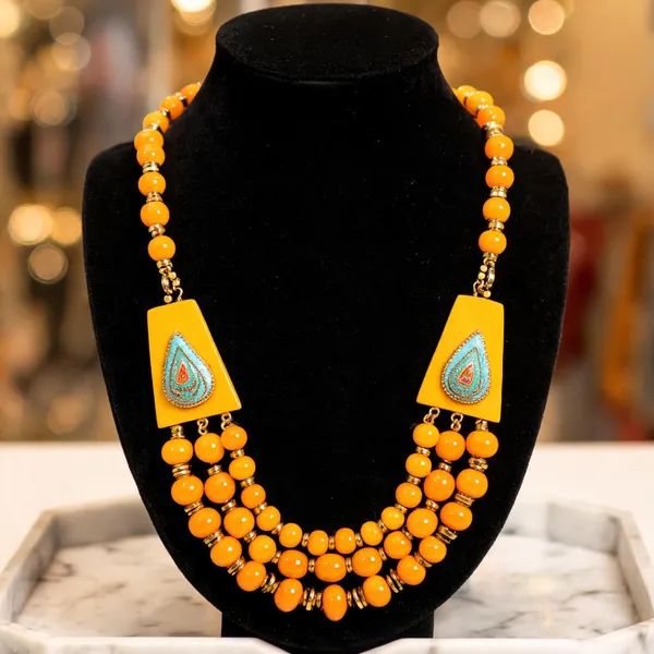 Orange_Glass_Brass_Layered_Beaded_Statement_Necklace_For_Women