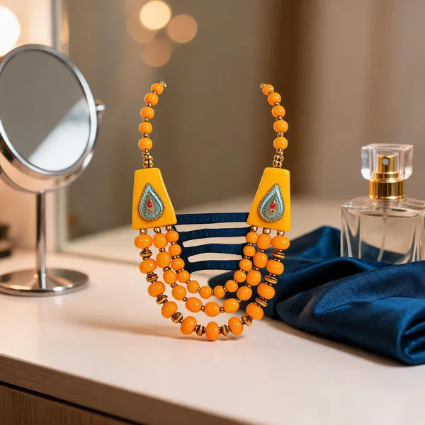 Orange_Glass_Brass_Layered_Beaded_Statement_Necklace_For_Women