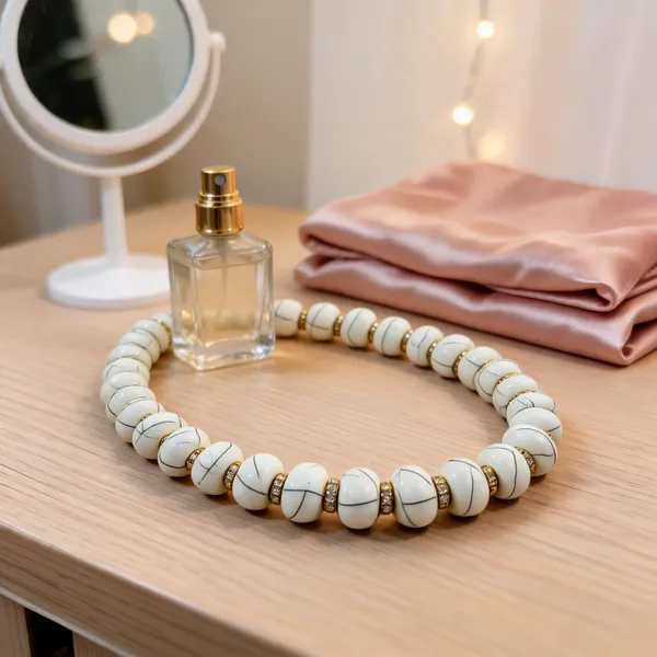 White_Resin_Oval_Beaded_Necklace_For_Women