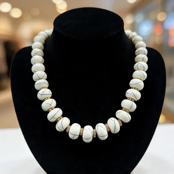 White_Resin_Oval_Beaded_Necklace_For_Women
