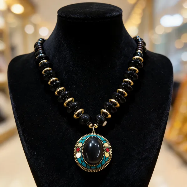 Black_Brass_Glass_Beaded_Statement_Necklace_For_Women