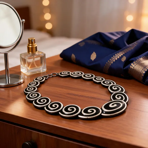Black_Resin_Spiral_Oval_Link_Statement_Necklace_For_Women