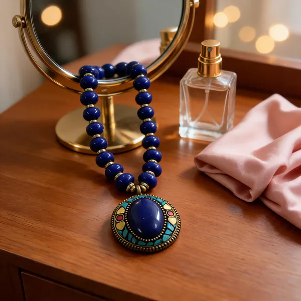 Blue_Resin_Beaded_Pendant_Necklace_For_Women
