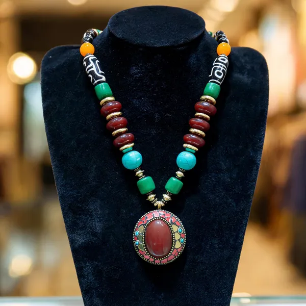 Multicolour_Resin_Multi-Strand_Beaded_Oval_Pendant_Necklace_For_Women