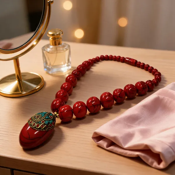 Red_Resin_Beaded_Statement_Pendant_Necklace_For_Women