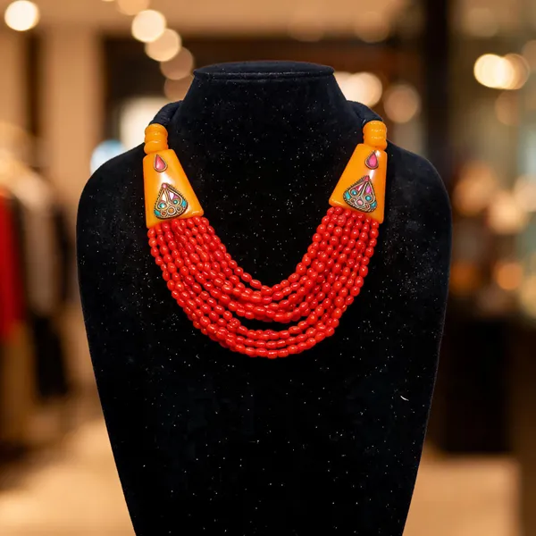 Red_Resin_Glass_Multi_Strand_Layered_Necklace_For_Women