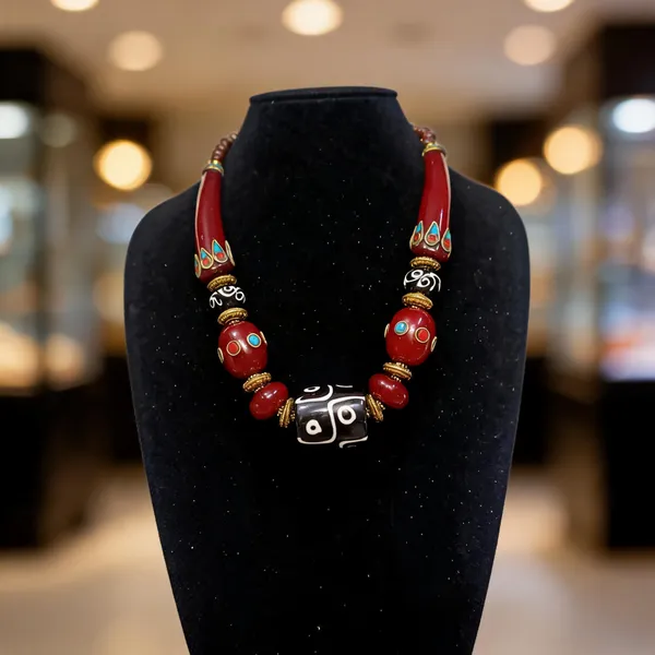 Red_Resin_Stone_Beaded_Statement_Necklace_For_Women