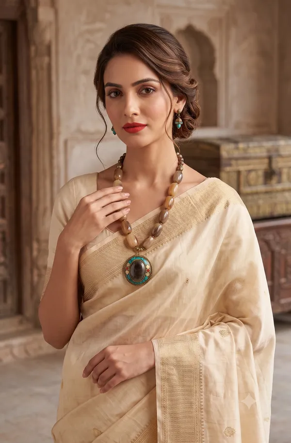 Cream_Woven_Ethnic_Saree_for_Women