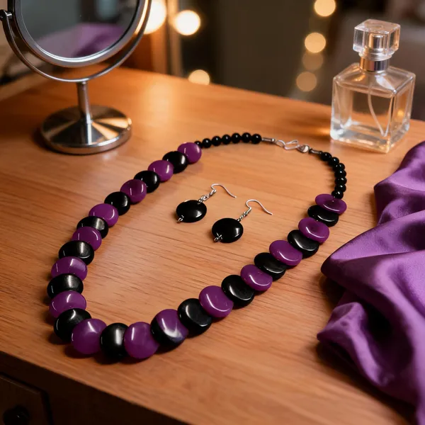 Purple_Resin_Beaded_Necklace_And_Earrings_Set_For_Women