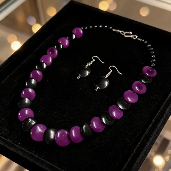 Purple_Resin_Beaded_Necklace_And_Earrings_Set_For_Women