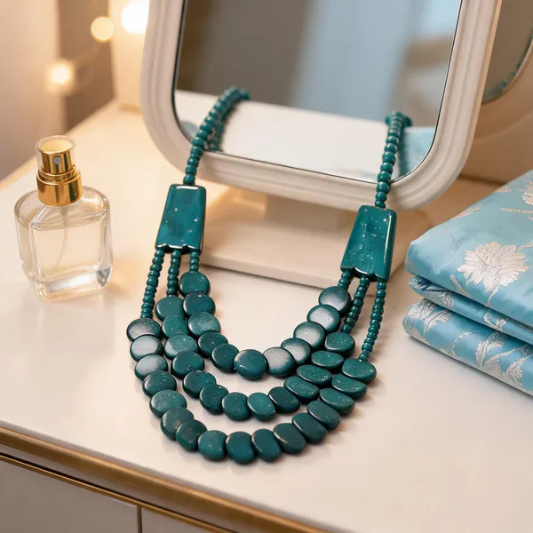 Turquoise_Wood_Resin_Layered_Beaded_Necklace_For_Women