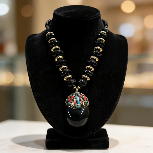 Black_Brass_Glass_Beaded_Pendant_Necklace_For_Women