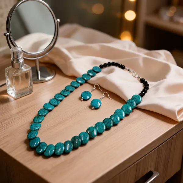Turquoise_Resin_Beaded_Necklace_And_Earrings_Set_For_Women
