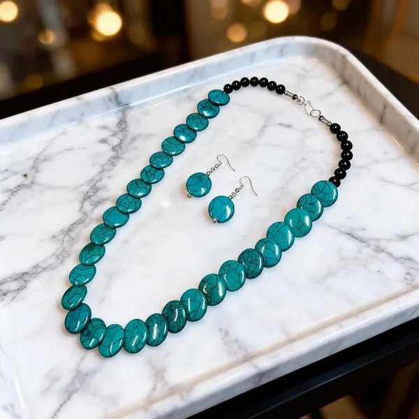 Turquoise_Resin_Beaded_Necklace_And_Earrings_Set_For_Women