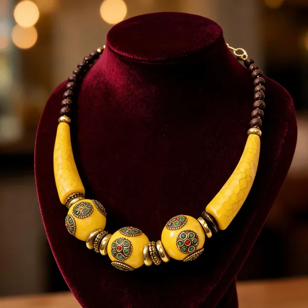 Yellow_Resin_Wood_Beaded_Statement_Necklace_For_Women