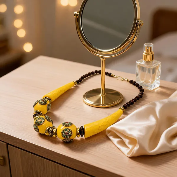 Yellow_Resin_Wood_Beaded_Statement_Necklace_For_Women