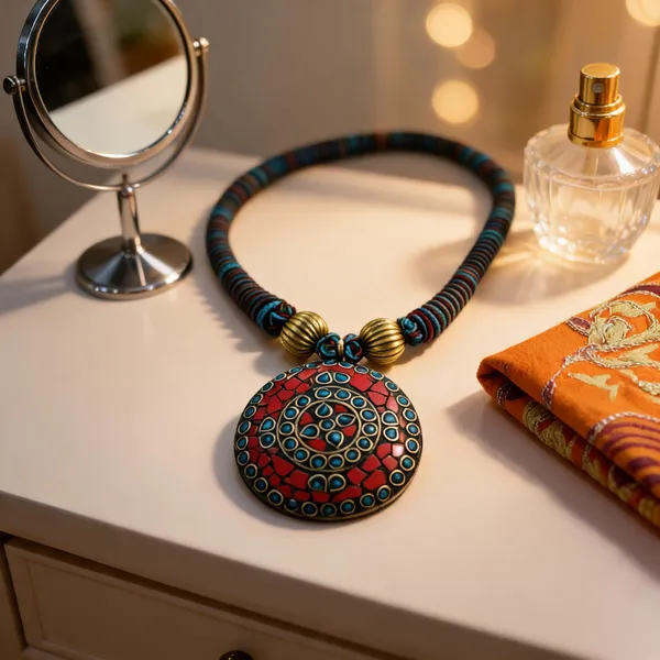 Multicolour_Beaded_Round_Pendant_Statement_Necklace_For_Women