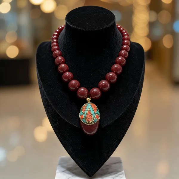 Maroon_Resin_Beaded_Multicolour_Pendant_Necklace_For_Women