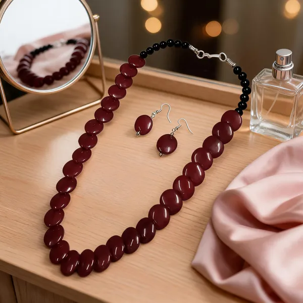 Maroon_Resin_Beaded_Necklace_And_Earrings_Set_For_Women