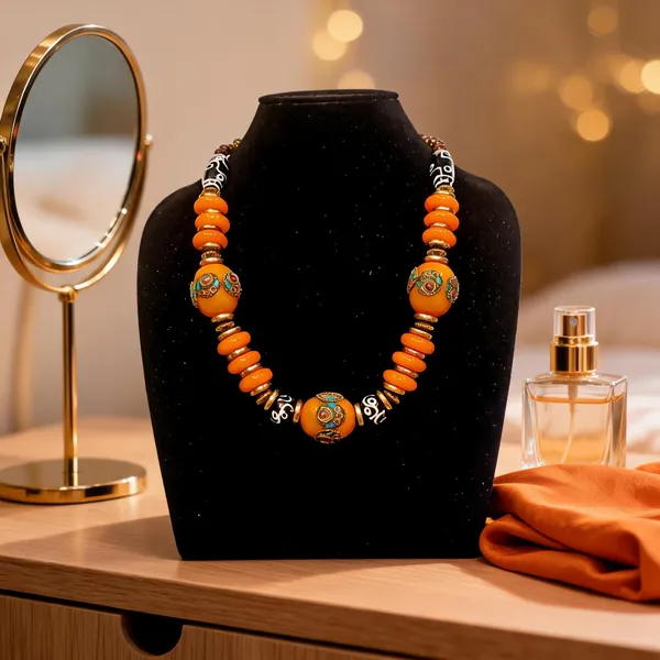 Orange_Beaded_Statement_Necklace_For_Women