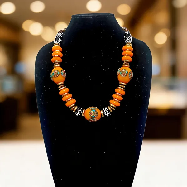 Orange_Beaded_Statement_Necklace_For_Women