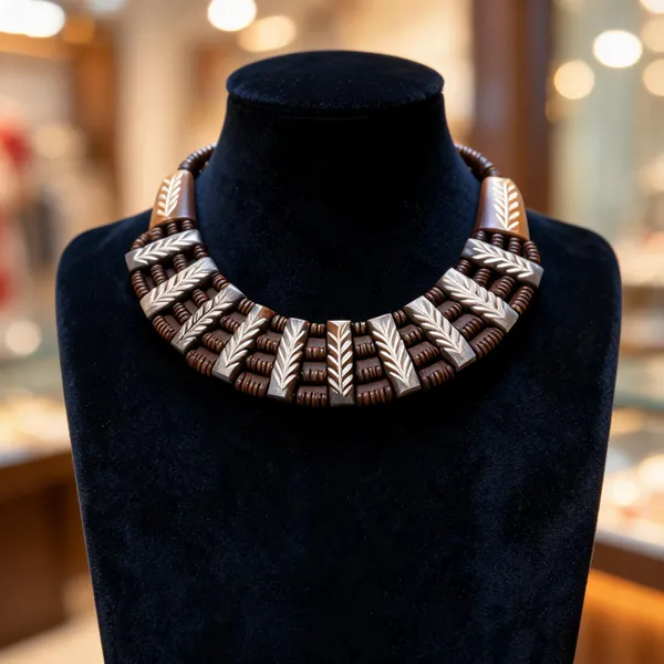 Brown_Wood_Silver_Tone_Collar_Statement_Necklace_For_Women
