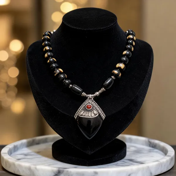 Black_Resin_Beaded_Pendant_Necklace_For_Women