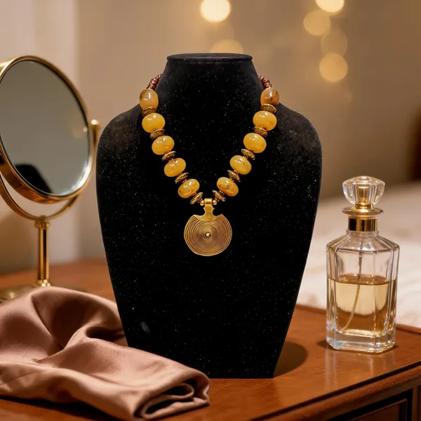 Gold_Tone_Beaded_Pendant_Necklace_For_Women