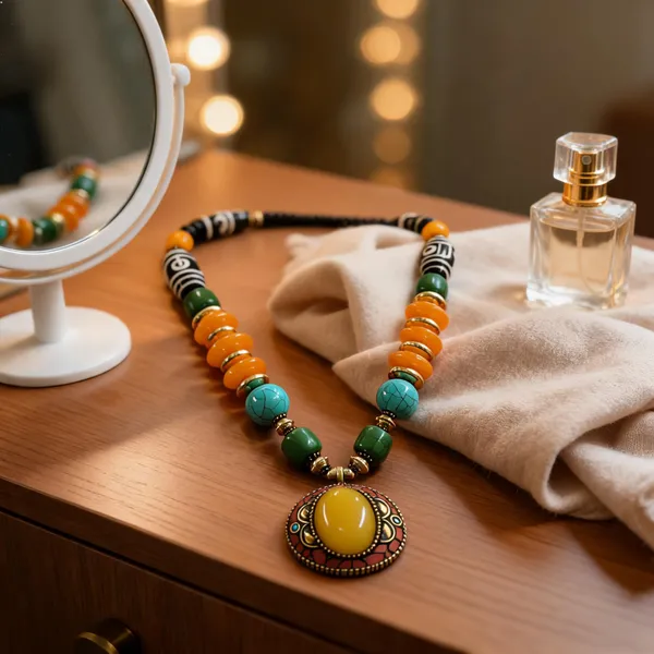 Multicolour_Resin_Beaded_Oval_Pendant_Statement_Necklace_For_Women