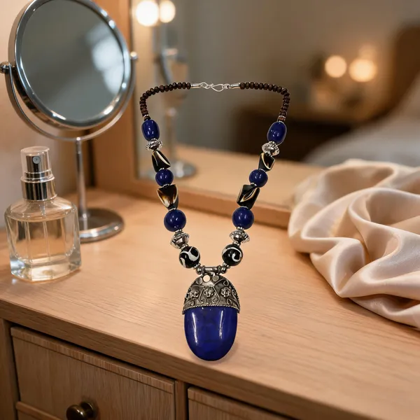 Blue_Resin_Wood_Beaded_Pendant_Necklace_For_Women