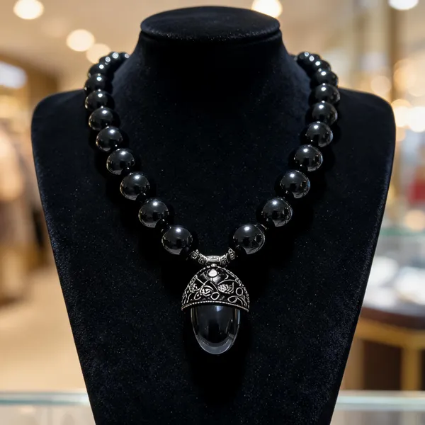 Black_Brass_Glass_Single_Strand_Pendant_Necklace_For_Women