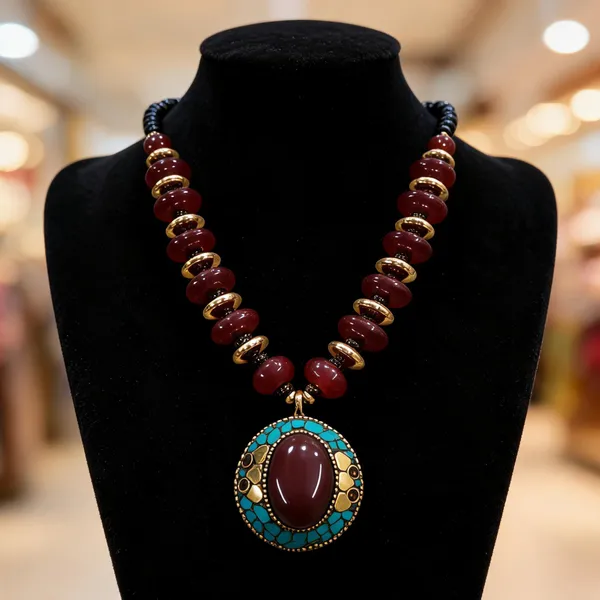 Maroon_Brass_Glass_Beaded_Statement_Necklace_For_Women