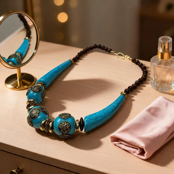 Blue_Resin_Wood_Beaded_Statement_Necklace_For_Women
