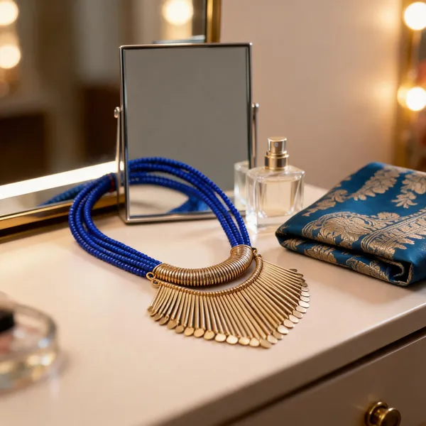 Blue_Glass_Brass_Layered_Statement_Necklace_For_Women
