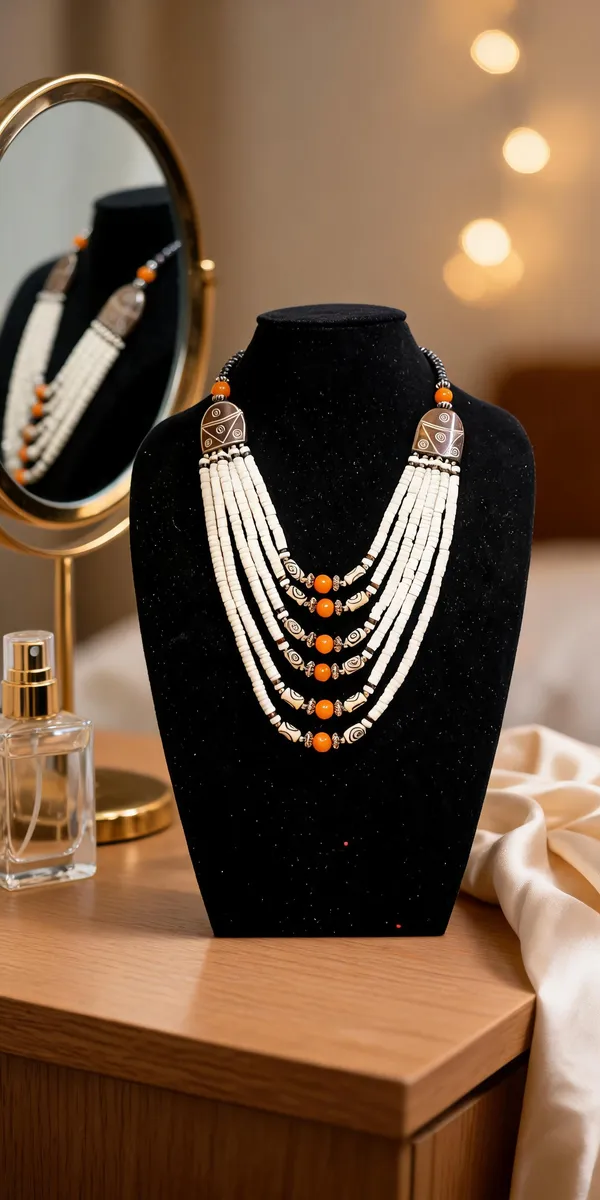 White_Wood_Resin_Beaded_Multi-Layer_Statement_Necklace_For_Women