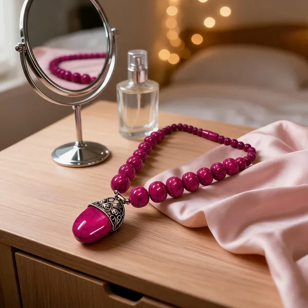 Pink_Beaded_Pendant_Necklace_For_Women